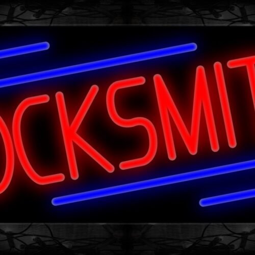 Image of 10826 Locksmith with blue lines Neon Sign 13x32 Black Backing