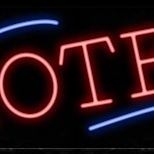 Image of 10839 MOTEL in red with blue curve lines Neon Sign_13x32 Black Backing