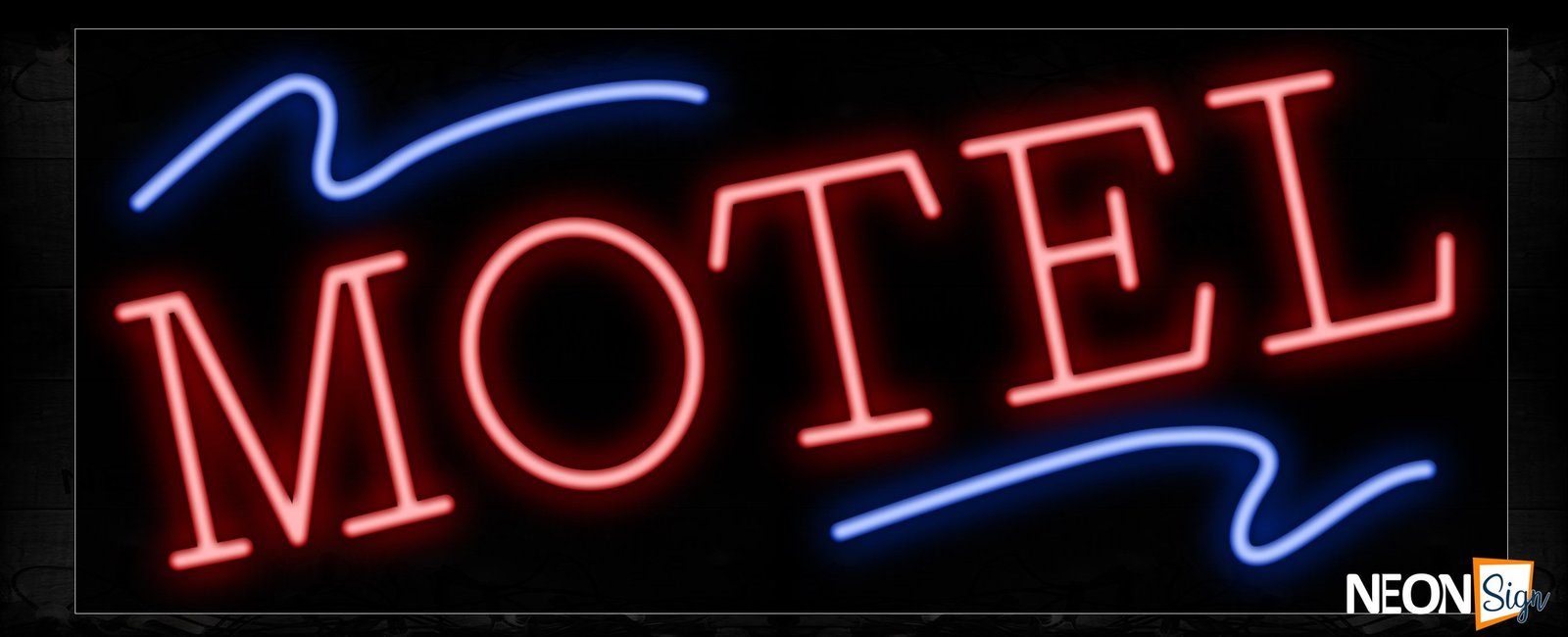 Image of 10839 MOTEL in red with blue curve lines Neon Sign_13x32 Black Backing