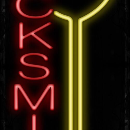 Image of 11003 Locksmith with key logo Neon Signs_32 x12 Black Backing