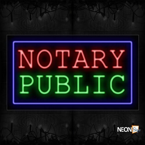 Image of 11100 Notary Public With Blue Border Neon Sign_20x37 Black Backing