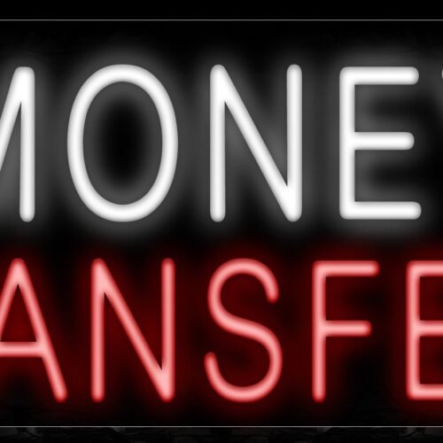 Image of 11210 Money Transfers with dollar sign logo Neon Sign_13x32 Black Backing