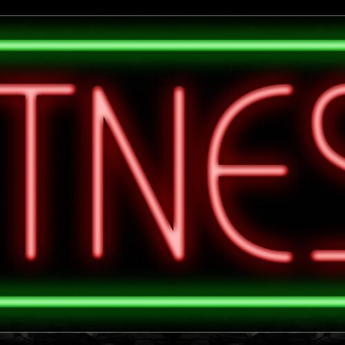 Image of 11403 Fitness in red with green border Neon Sign_13x32 Black Backing