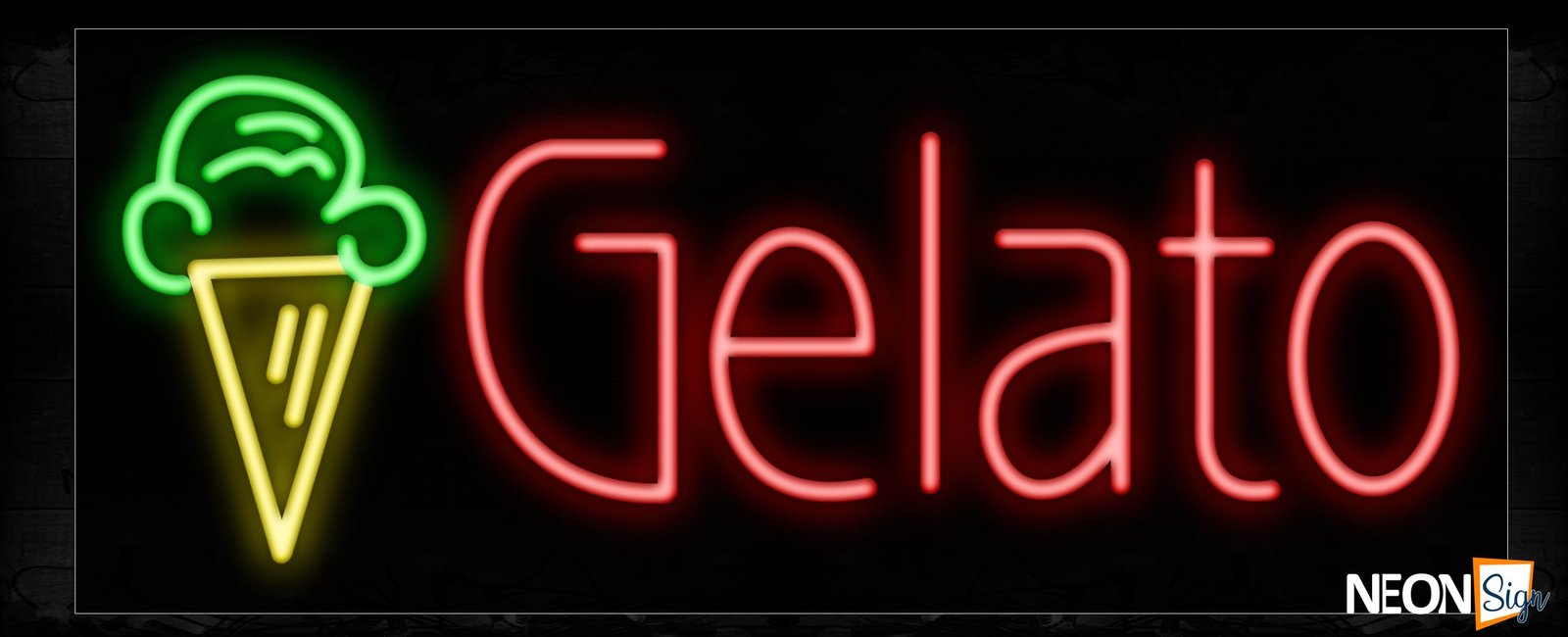 Image of 11411 Gelato with ice cream logo Neon Sign_13x32 Black Backing