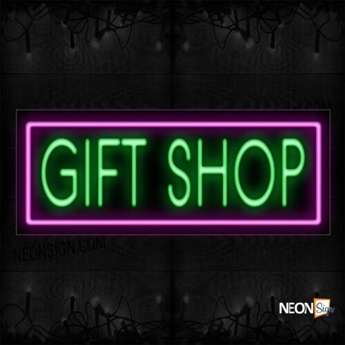Image of 11412 Gift Shop With Purple Border Neon Sign_13x32 Black Backing
