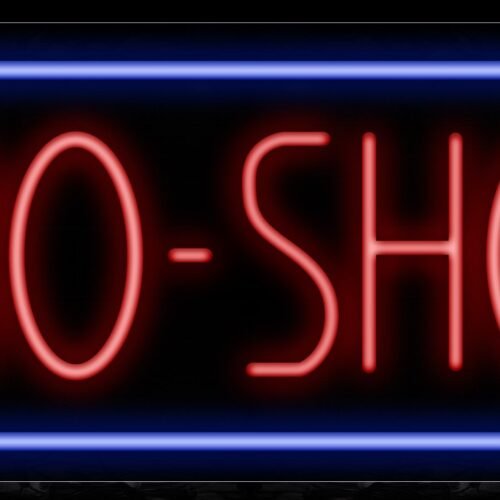 Image of 11465 Pro-shop in red with blue border Neon Sign_13x32 Black Backing