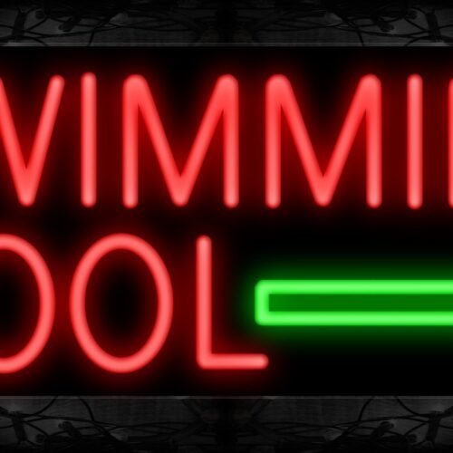 Image of 11482 Swimming Pool in red with green arrow Neon Sign 13x32 Black Backing
