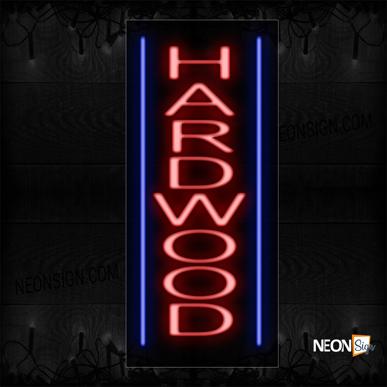Image of 11569 Hardwood In Red With Blue Line (Vertical) Neon Sign_13x32 Black Backing