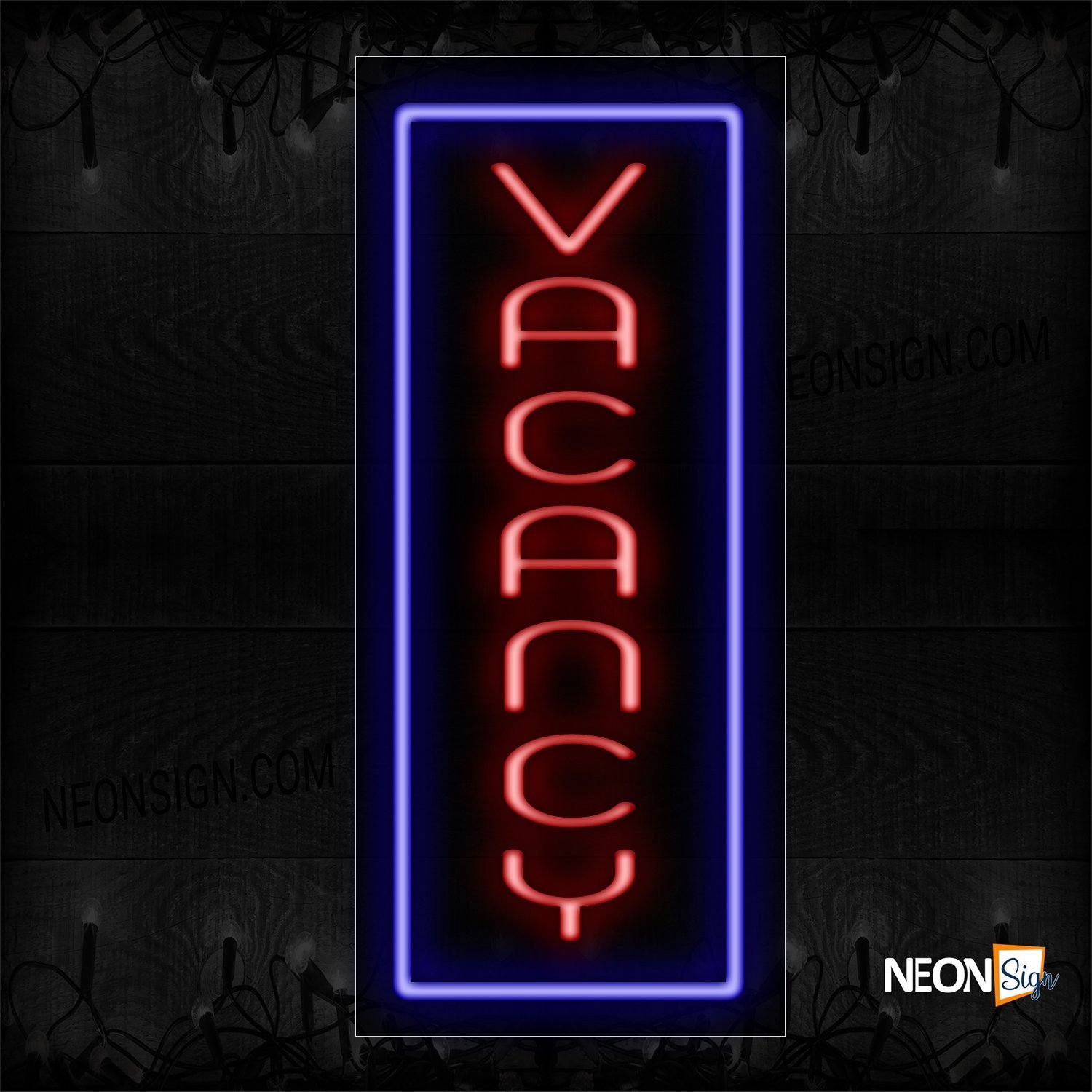 Image of 11642 Vacancy In Red With Blue Border (Vertical) Neon Sign_13x32 Black Backing
