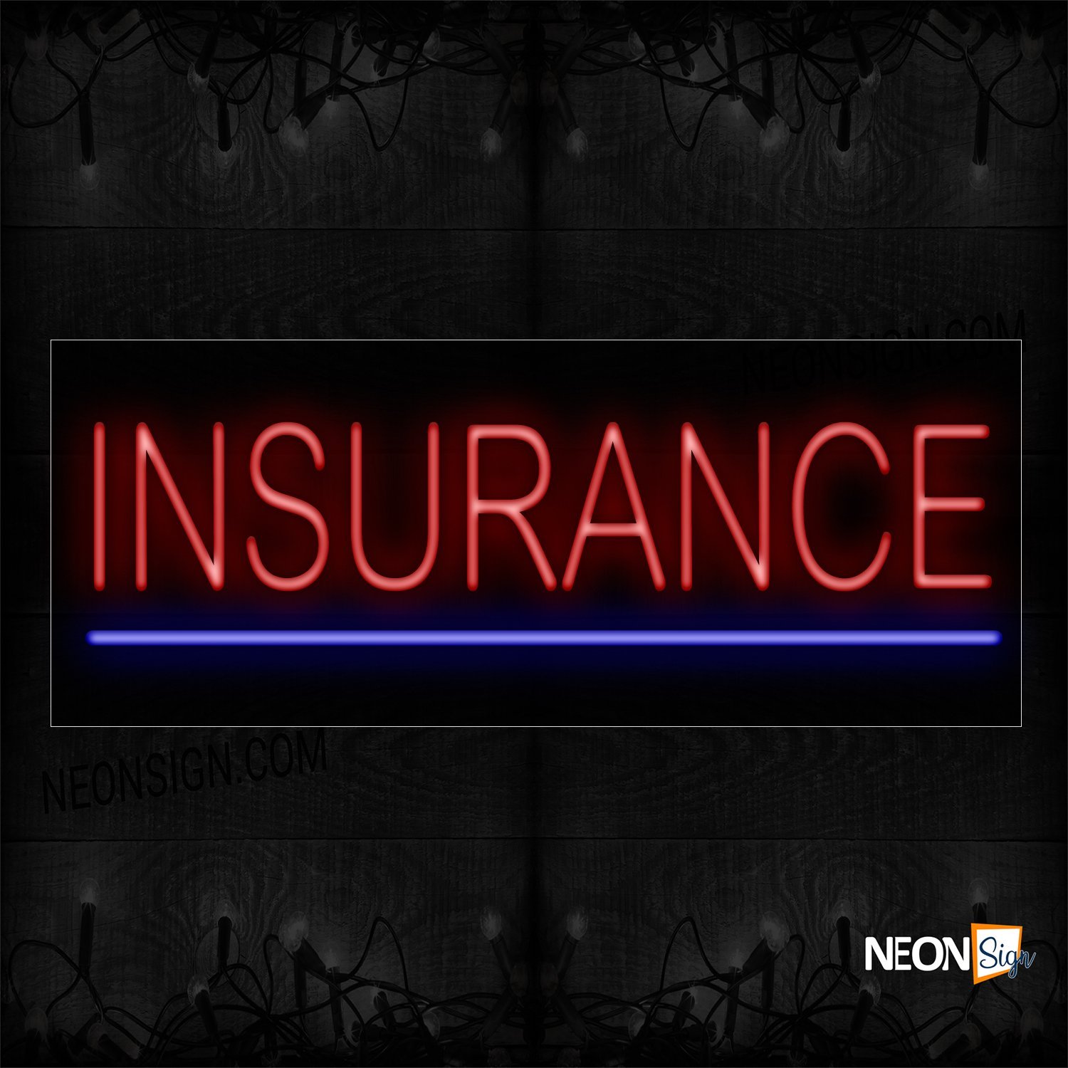Image of 12083 Insurance In Red With Blue Line Neon Sign_13x32 Black Backing