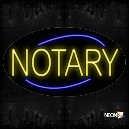 Image of 14055 Notary In Yellow With Blue Arc Border Neon Sign_17x30 Contoured Black Backing