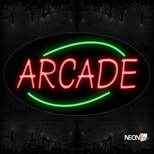 Image of 14140 Arcade With Curve Border Neon Sign_17x30 Contoured Black Backing