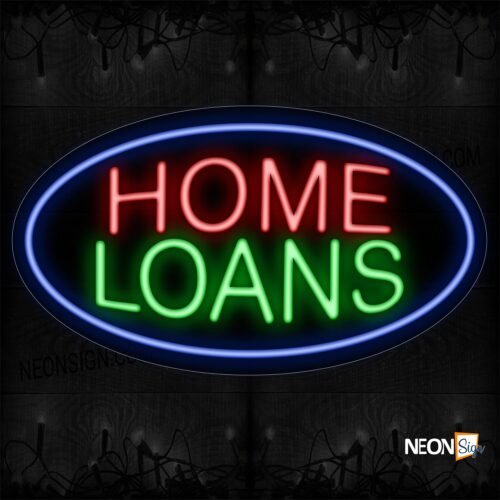 Image of 14223 Home Loans With Blue Oval Border Neon Sign_17x30 Contoured Black Backing