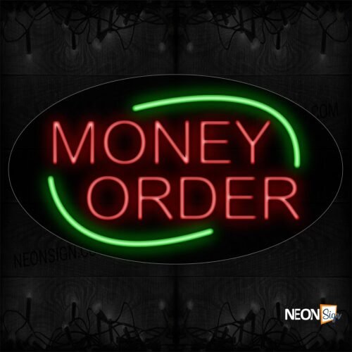 Image of 14249 Money Order With Arc Border Neon Sign_17x30 Contoured Black Backing