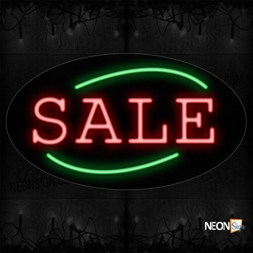 Image of 14288 Sale In Red With Green Arc Border Neon Sign_17x30 Contoured Black Backing