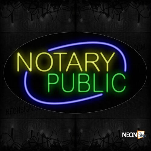 Image of 14394 Notary Public With Blue Arc Border Neon Sign_17x30 Contoured Black Backing