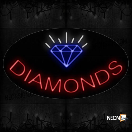 Image of 14443 Diamonds With Logo Neon Sign_17x30 Contoured Black Backing