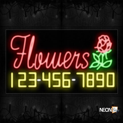 Image of 15066 Flower With Contact No Neon Sign_20x37 Black Backing