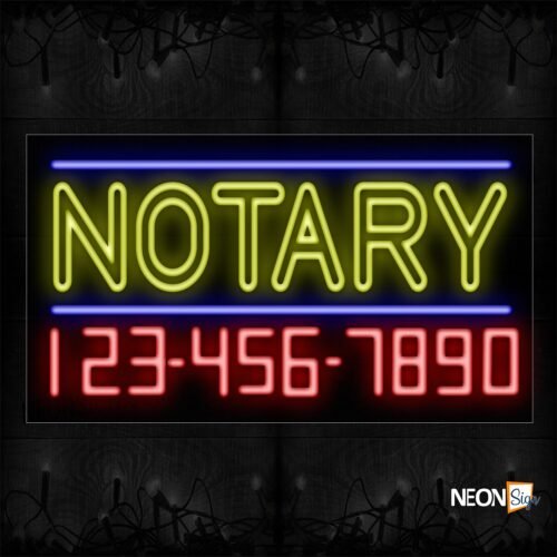 Image of 15085 Notary With Horizontal Line & Contact No Neon Sign_20x37 Black Backing