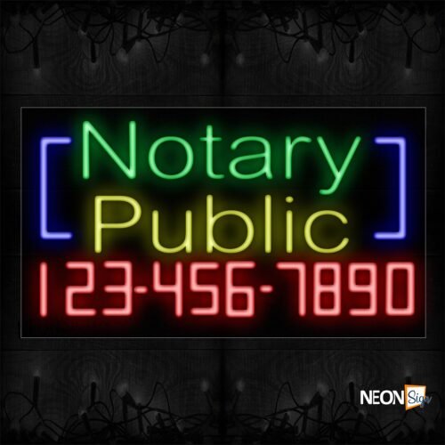 Image of 15086 Notary Public And Phone Number With Blue Border Neon Sign_20x37 Black Backing