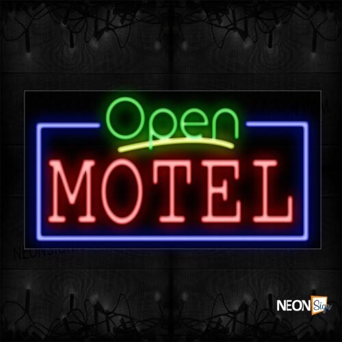 Image of 15538 Open Motel With Blue Border Neon Sign_20x37 Black Backing
