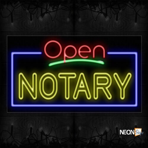 Image of 15541 Open Notary (Double stroke) with blue border Neon Signs_20x37 Black Backing