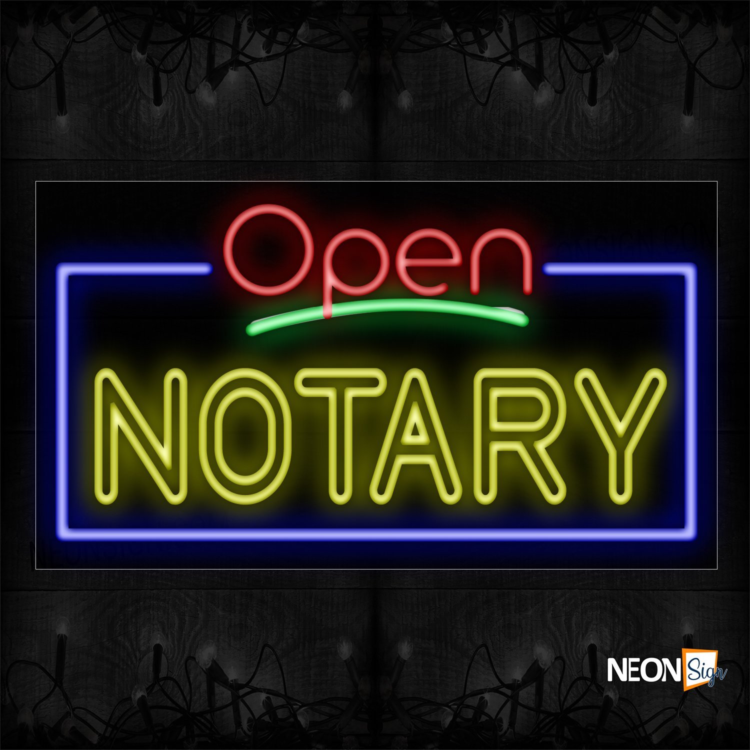 Image of 15541 Open Notary (Double stroke) with blue border Neon Signs_20x37 Black Backing