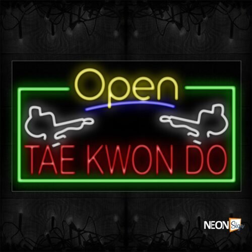 Image of 15578 Open Taekwondo With Green Border Traditional Neon_20x37 Black Backing