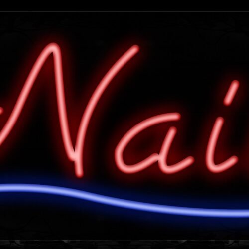 Image of Nails In Red With Blue Line Neon Sign