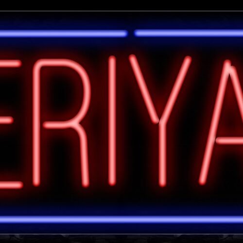 Image of 10160 Teriyaki with blue border Neon Sign_13x32 Black Backing