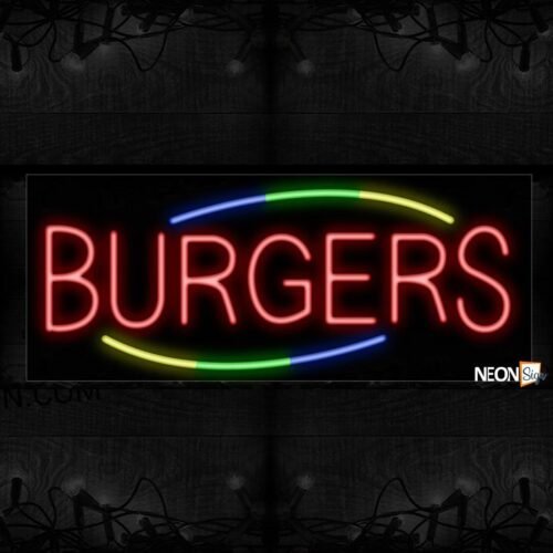 Image of 10753 Burgers with arc border Neon Sign_13x32 Black Backing