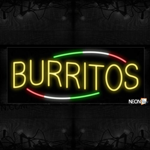 Image of 10754 Burritos with colorful arc border Neon Sign_13x32 Black Backing