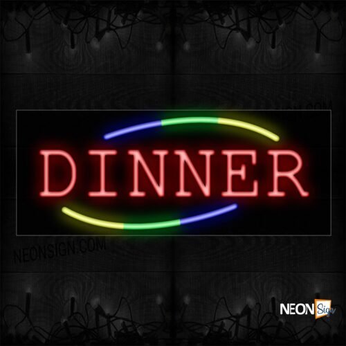 Image of 10783 Dinner In Red With Colorful Arc Border Neon Sign_13x32 Black Backing