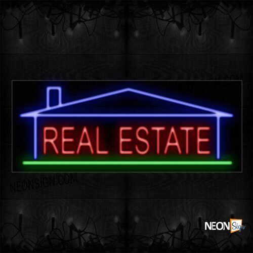 Image of 10958 Real Estate With Underline & House Logo Neon Sign_13x32 Black Backing