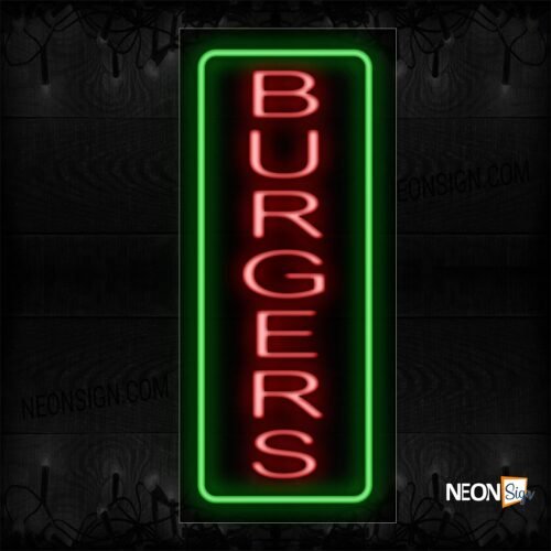 Image of 10973 Burgers In Red With Green Border Neon Sign_13x32 Black Backing