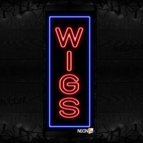 Image of Wigs On Vertical And Outlined All Caps Neon Sign