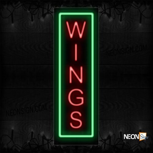 Image of Wings in red with green border (vertical) Neon Sign