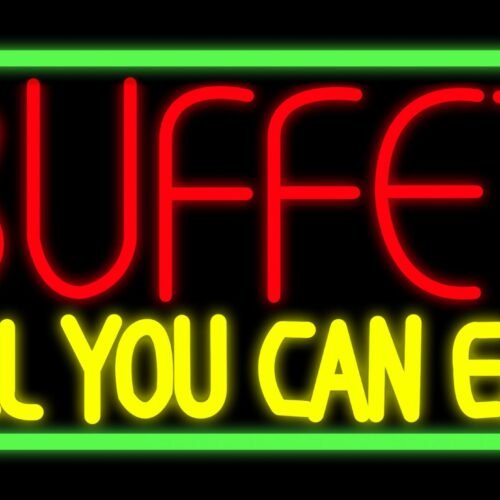 Image of 11056 buffet all you can eat with green border neon sign 20x37 Black Backing