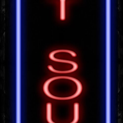 Image of Hot Soups In Red With Blue Lines (Vertical) Neon Sign