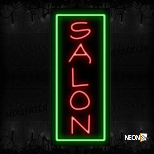 Image of Salon In Red with Green Border (Vertical) Neon Sign