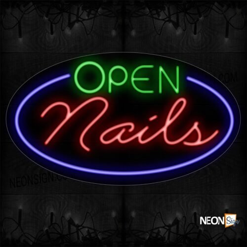 Image of Open Nails With Circle Border Neon Sign