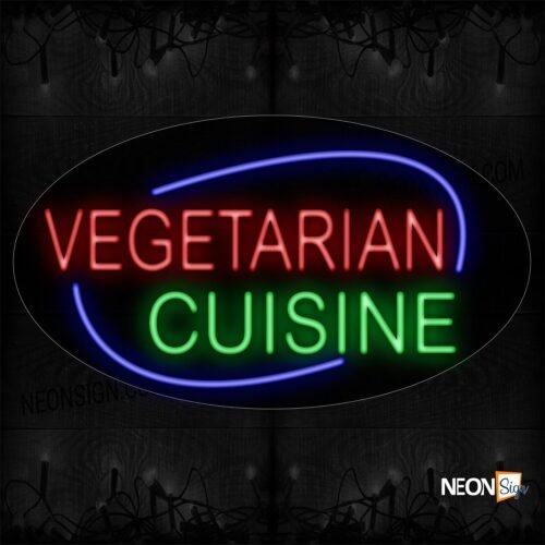 Image of Vegetarian Cuisine With Blue Arc Border Neon Sign