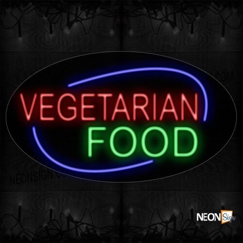 Image of Vegetarian Food With Circle Border Neon Sign