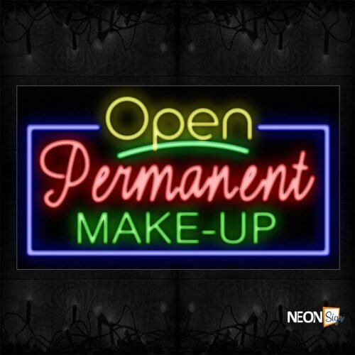 Image of Open Permanent Makeup With Blue Border Neon Sign