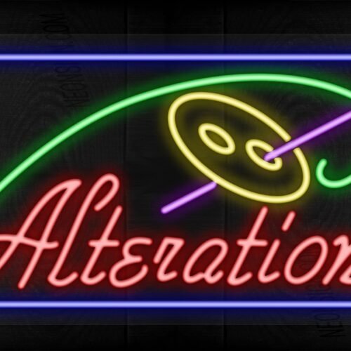 Image of Alterations in red and logo with blue border LED Flex