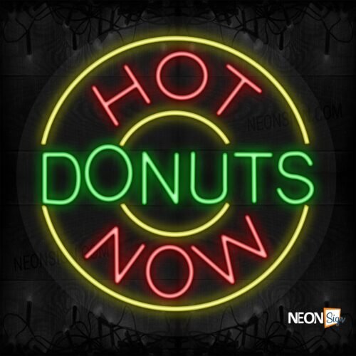 Image of Hot Donuts Now with yellow circle border LED Flex