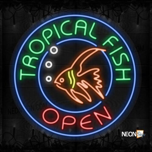 Image of Tropical Fish Open with fish logo and blue circle border LED Flex
