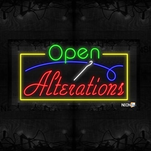 Image of Open Alterations with Blue and White Lines and Yellow Border LED Flex