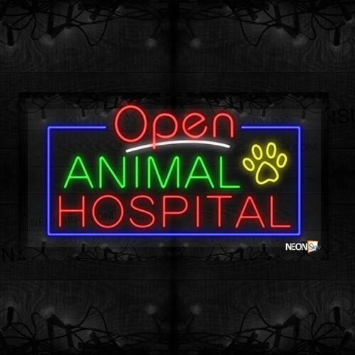 Image of Open Animal Hospital with Paw Image and Blue Border LED Flex