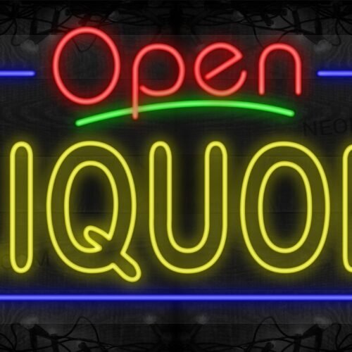 Image of Open Liquor (Double Stroke) with Blue Border LED Flex SIgn